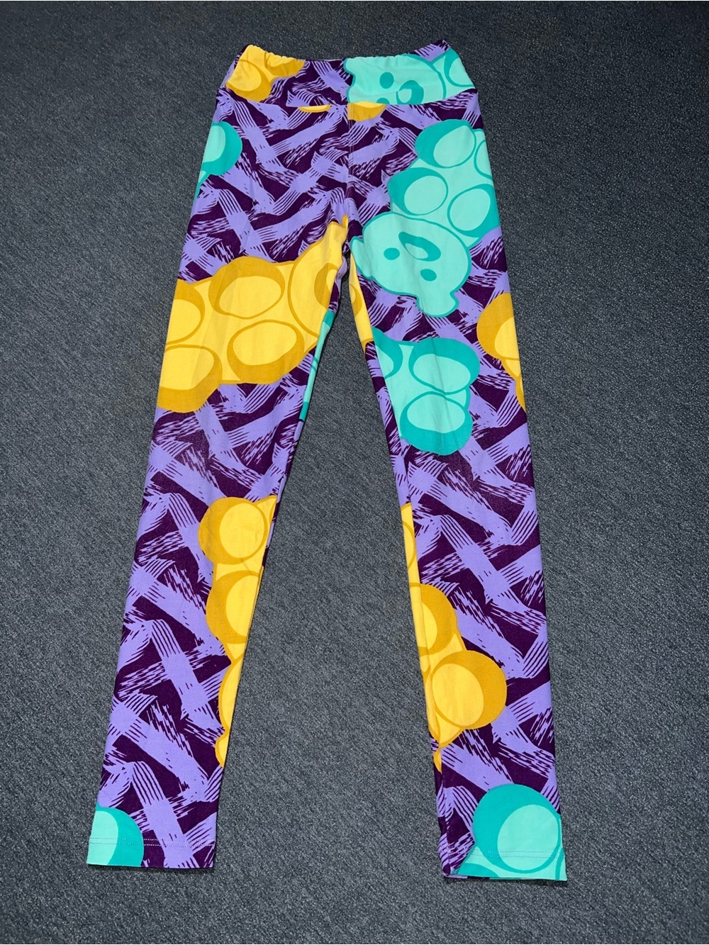 LuLaRoe Purple Leggings with Teal & Yellow Bubble Print